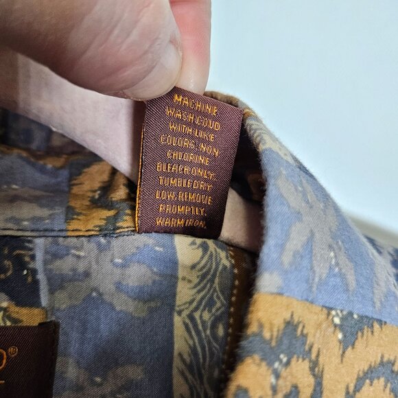 Tori Richard Honolulu Patchwork Button-Front Shirt L‎ Cotton Brown Blue Tropical - Picture 4 of 7